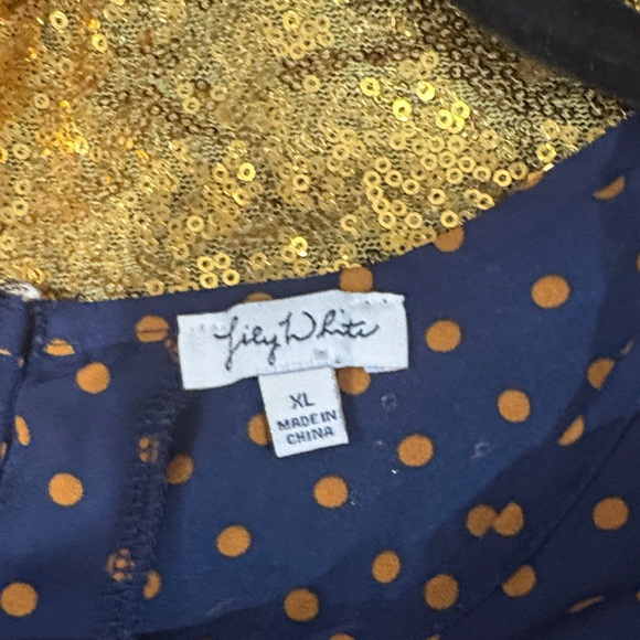 Lily White Navy and Gold Polka Dot Blouse - Picture 4 of 4